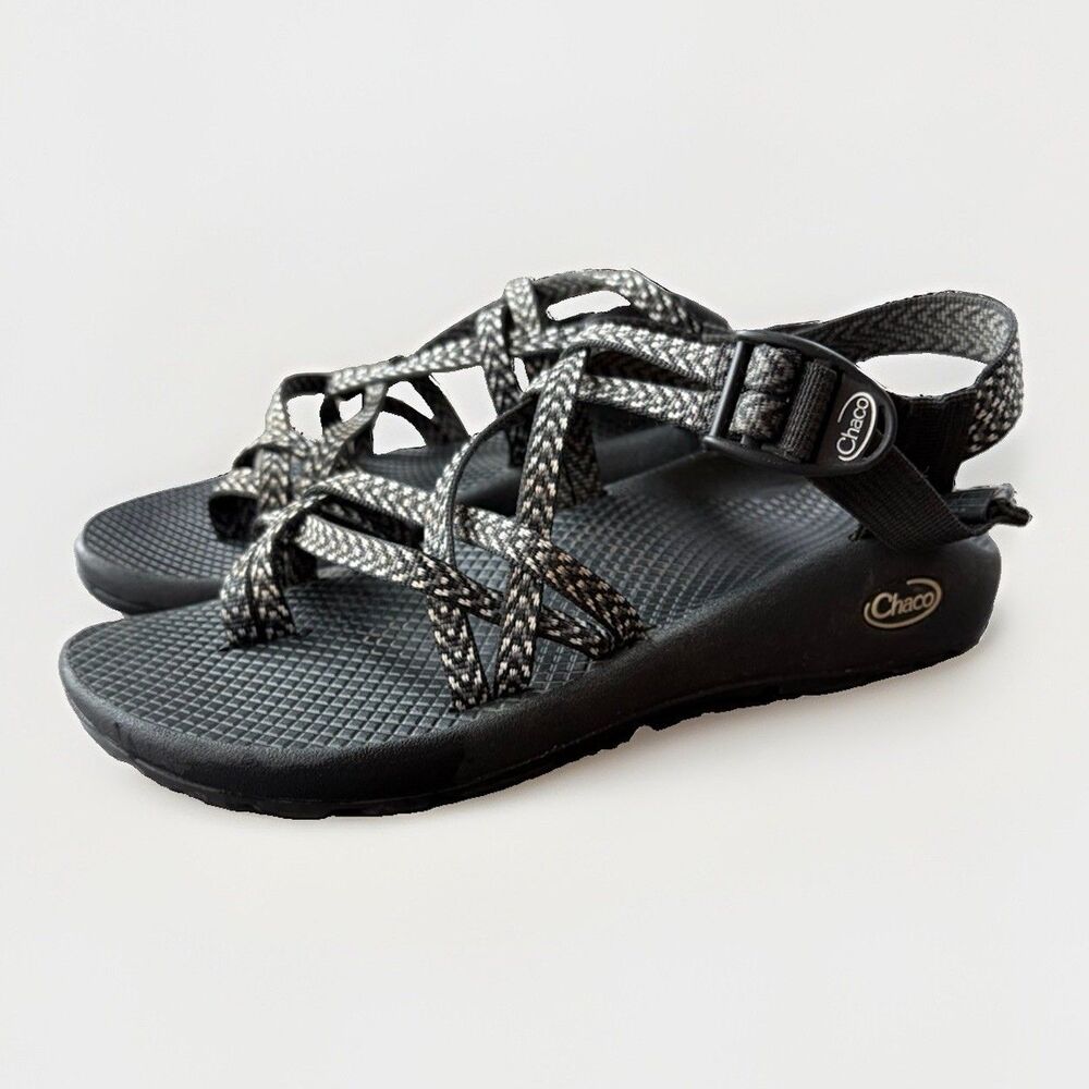 Chaco ZX/2 Classic Womens Sandals Size 8 Black White Double Strap Toe Loop